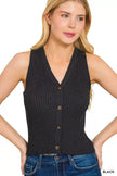 Zenana Ribbed Knit Button-Down Sweater Vest  Style Ratio