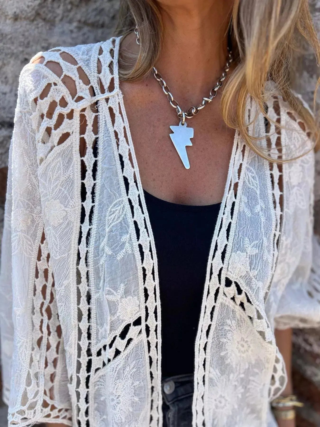 Full Size Embroidered Open Front Cardigan Plus Size  Style Ratio