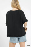 Umgee Linen Frayed Hem Scallop Edge Top  Style Ratio