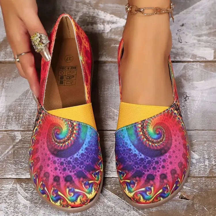 Bohemian Spiral Print Multicolor Slip-Ons  Style Ratio