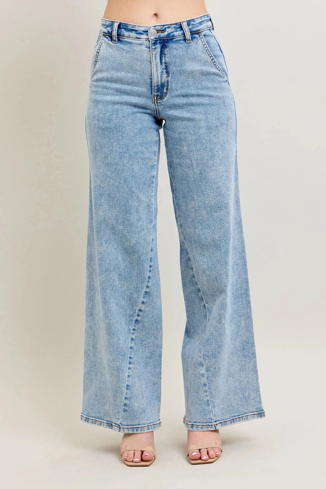 Judy Blue Full Size High Waist Wide Leg Jeans with Skewed Inseam Plus Size  Style Ratio