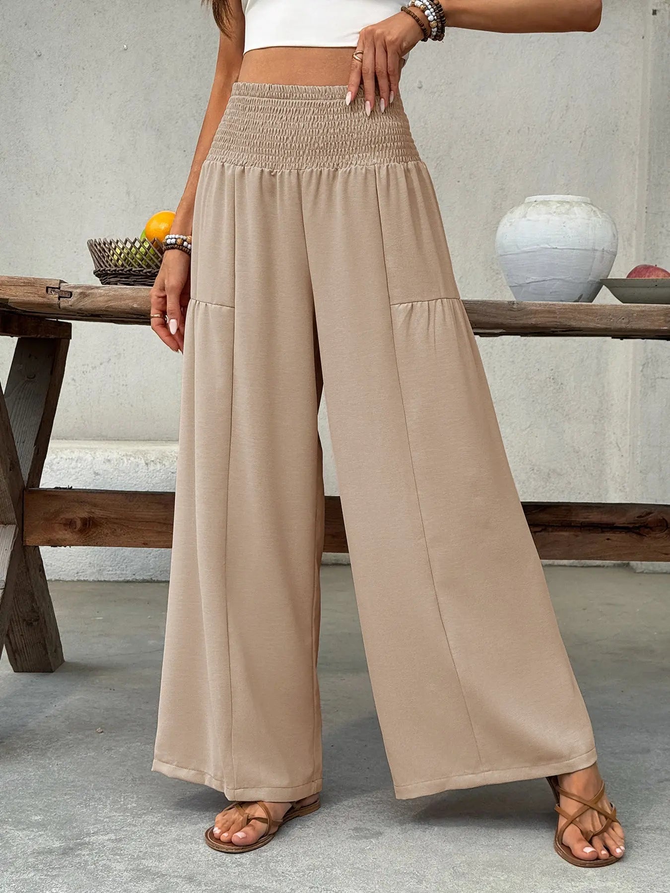 Smocked Waist Wide Leg Pants - Style Ratio