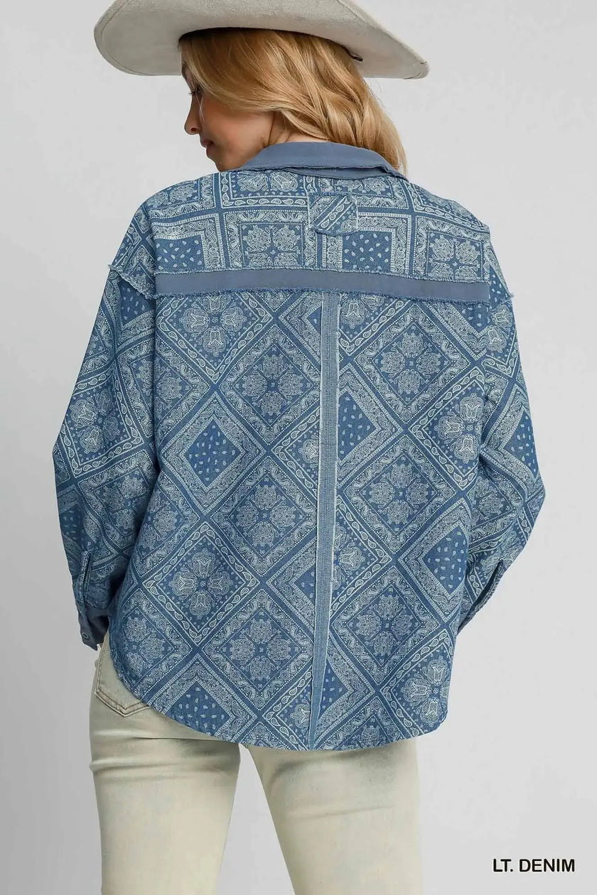 Umgee Paisley Print Denim Shacket  Style Ratio