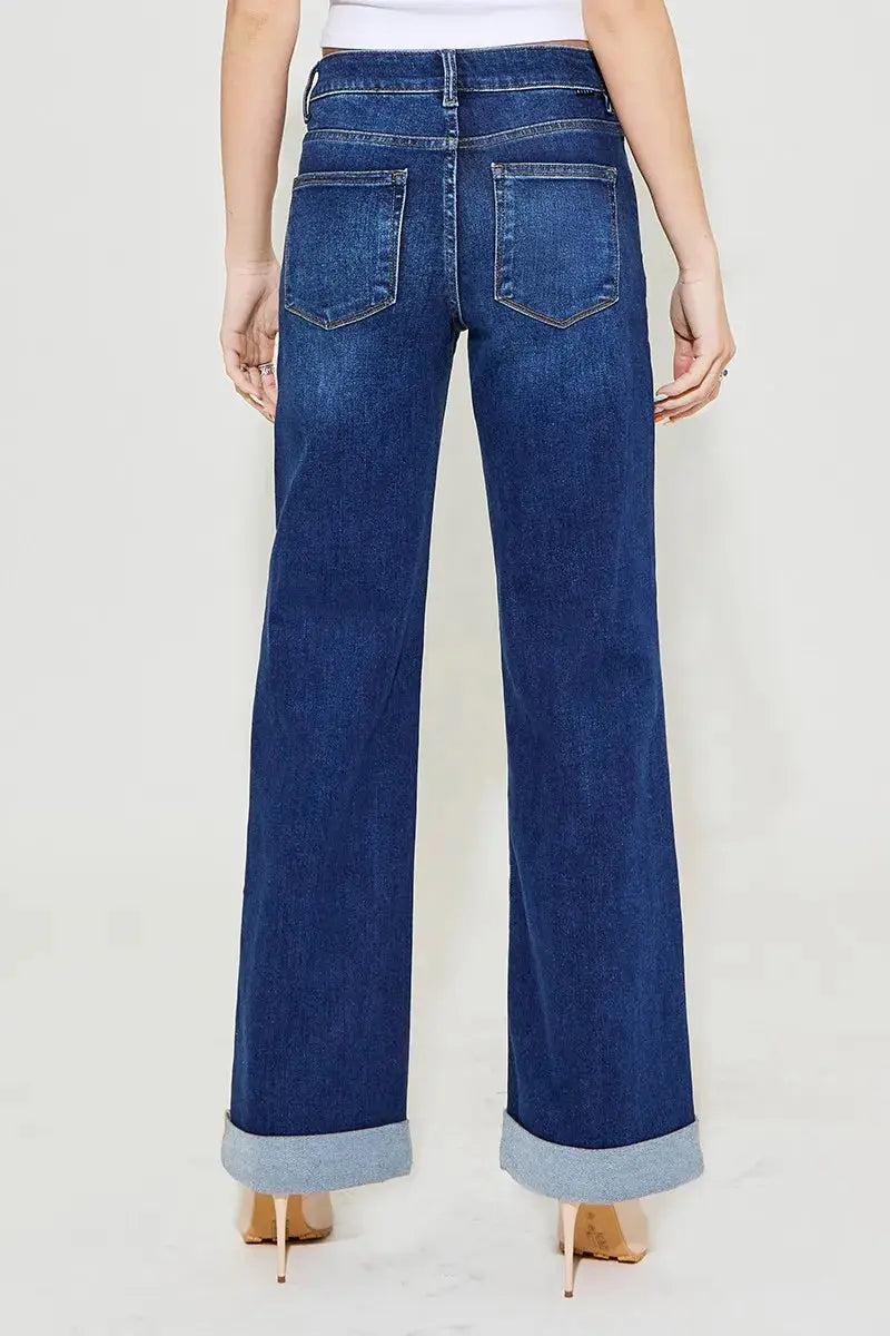 RISEN Tummy Control High Rise Wide Leg Cuffed Jeans  Style Ratio