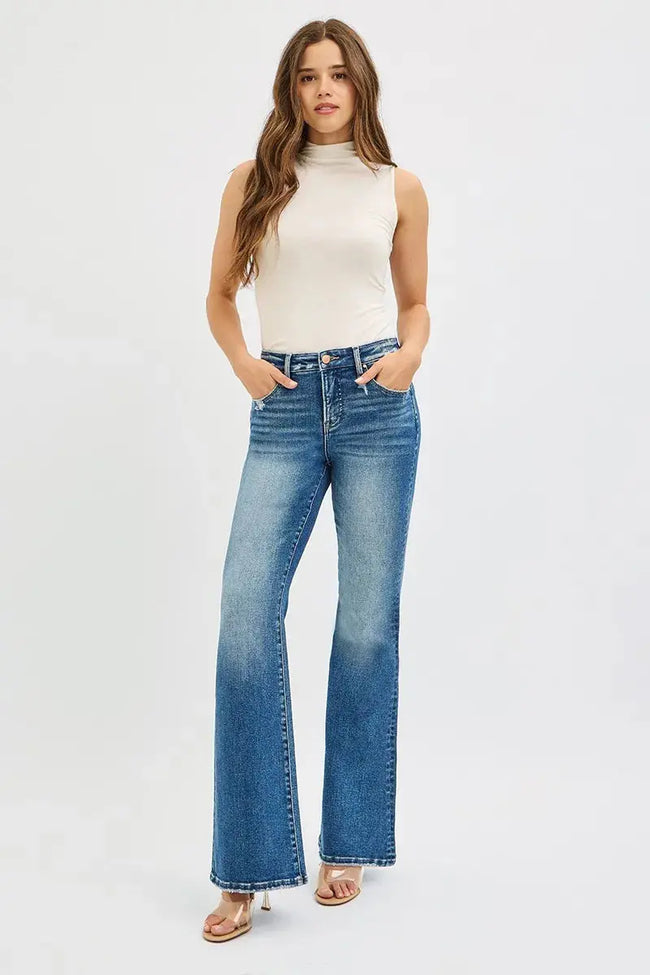 RISEN Full Size Tummy Control High Rise Flare Jeans  Style Ratio