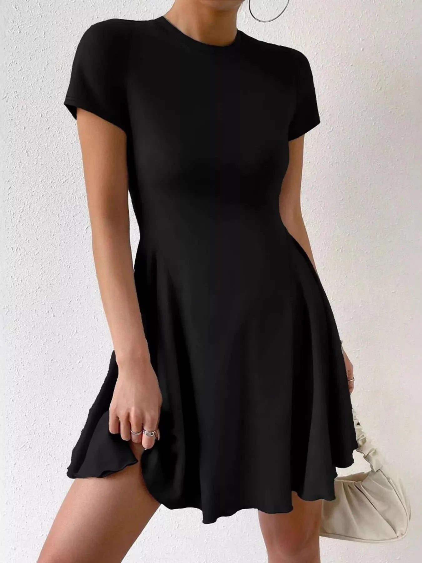 Round Neck Short Sleeve Mini Dress  Style Ratio