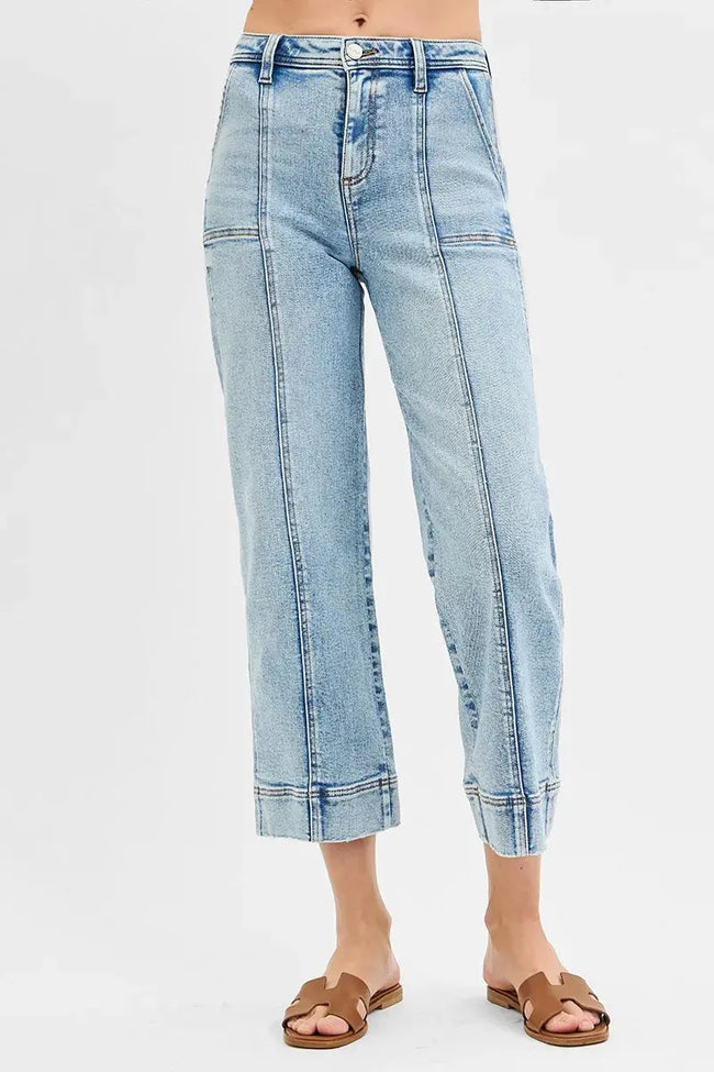 RISEN High Rise Crop Wide Front Seam Detailed Jeans  Style Ratio