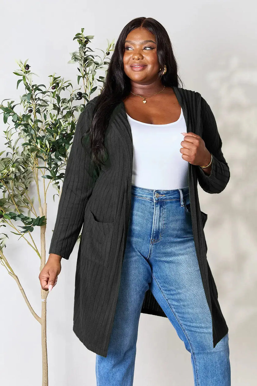 Basic Bae Full Size Hooded Sweater Cardigan  Style Ratio