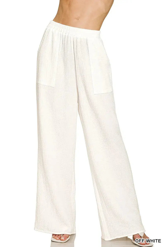 Zenana Double Gauze Elastic Band Pants  Style Ratio