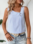 Decorative Button Asymmetrical Striped Tank Top  Style Ratio
