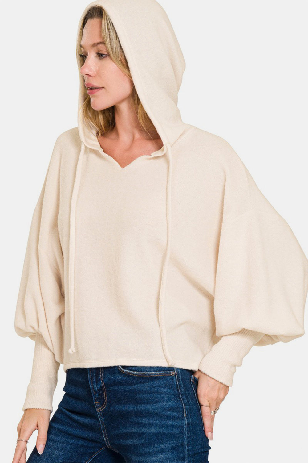 Drop Shoulder Cropped Hoodie