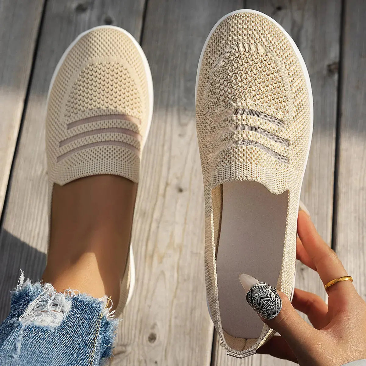 Mesh Round Toe Platform Slip-Ons  Style Ratio