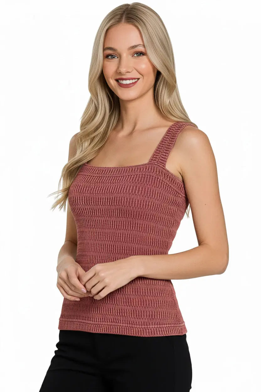 Zenana Seamless Winkle Stone Washed Tank Top  Style Ratio