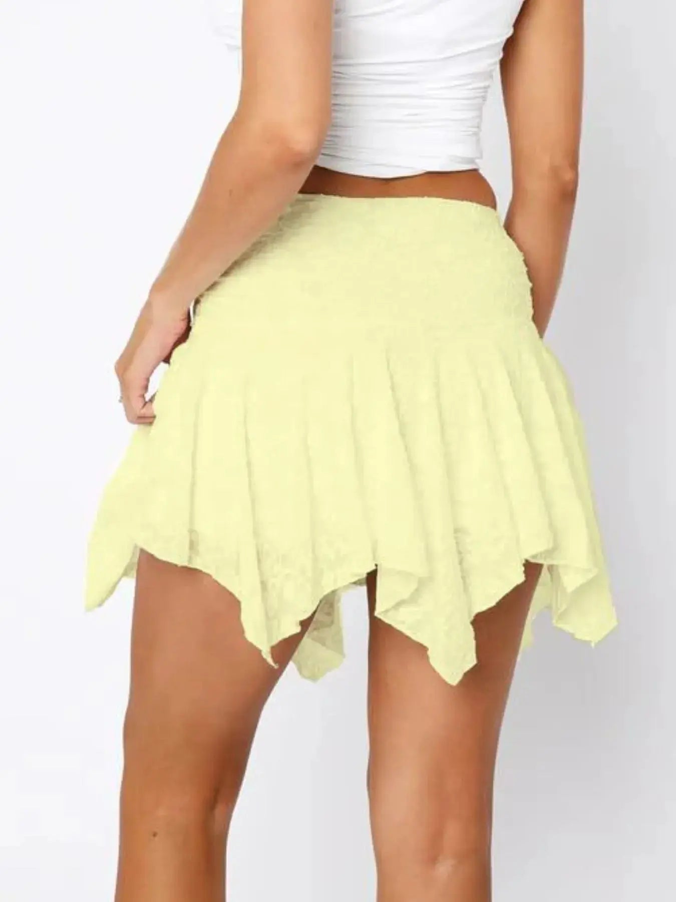 Asymmetric Hem Lace Ruffle Mini Skirt  Style Ratio