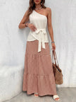 One-Shoulder Top and Geometric Print Maxi Skirt Set  Style Ratio