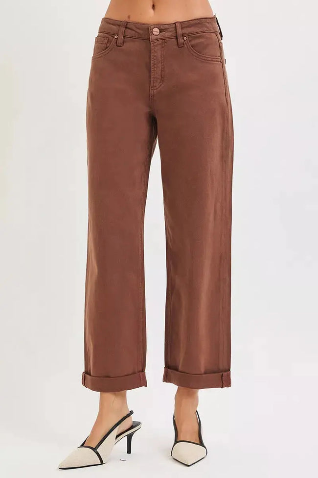 RISEN Full Size Tummy Control Mid Rise Ankle Barrel Baggy  Style Ratio