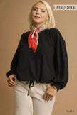Umgee Full Size Linen Long Sleeve Top with Drawstring  Style Ratio