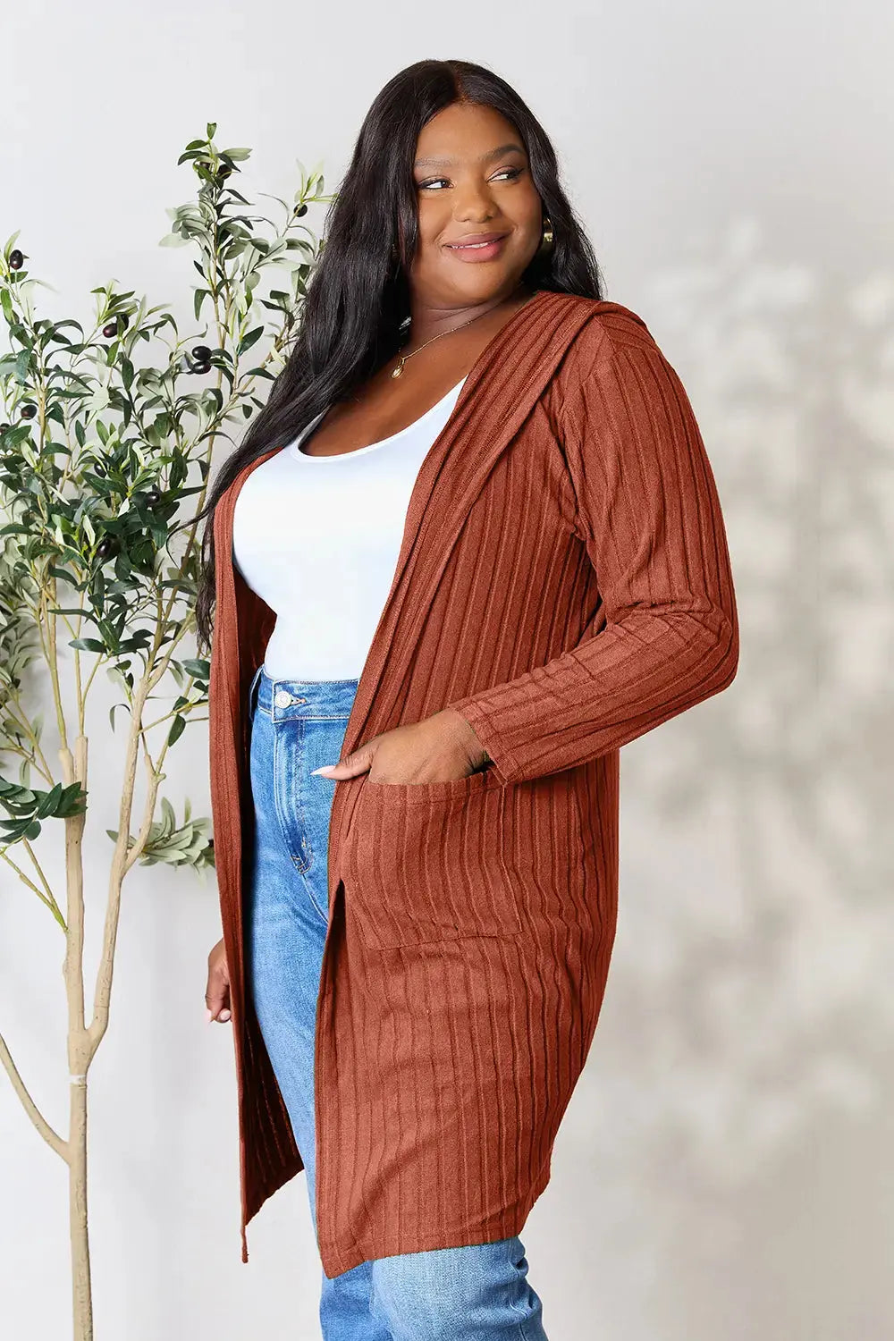 Basic Bae Full Size Hooded Sweater Cardigan  Style Ratio