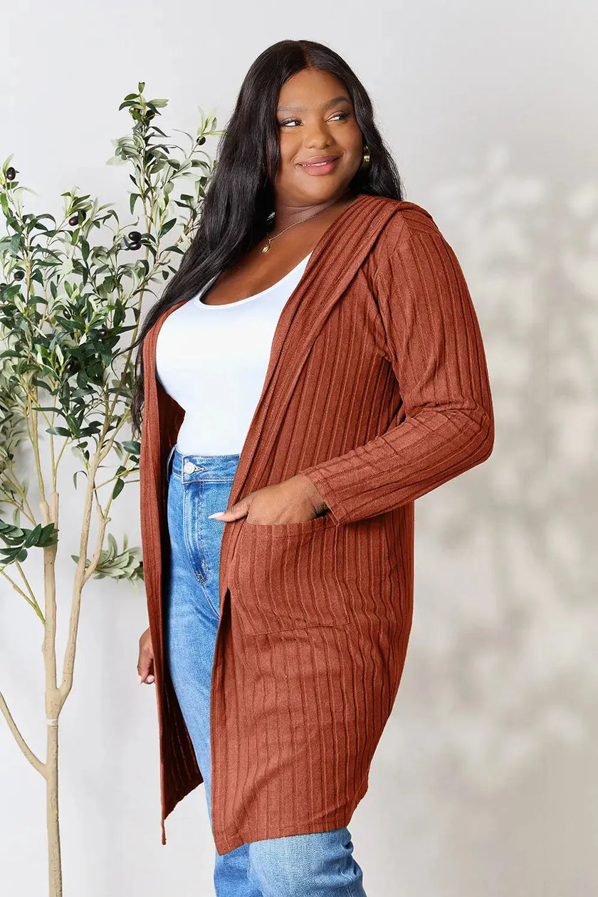 Basic Bae Full Size Hooded Sweater Cardigan  Style Ratio
