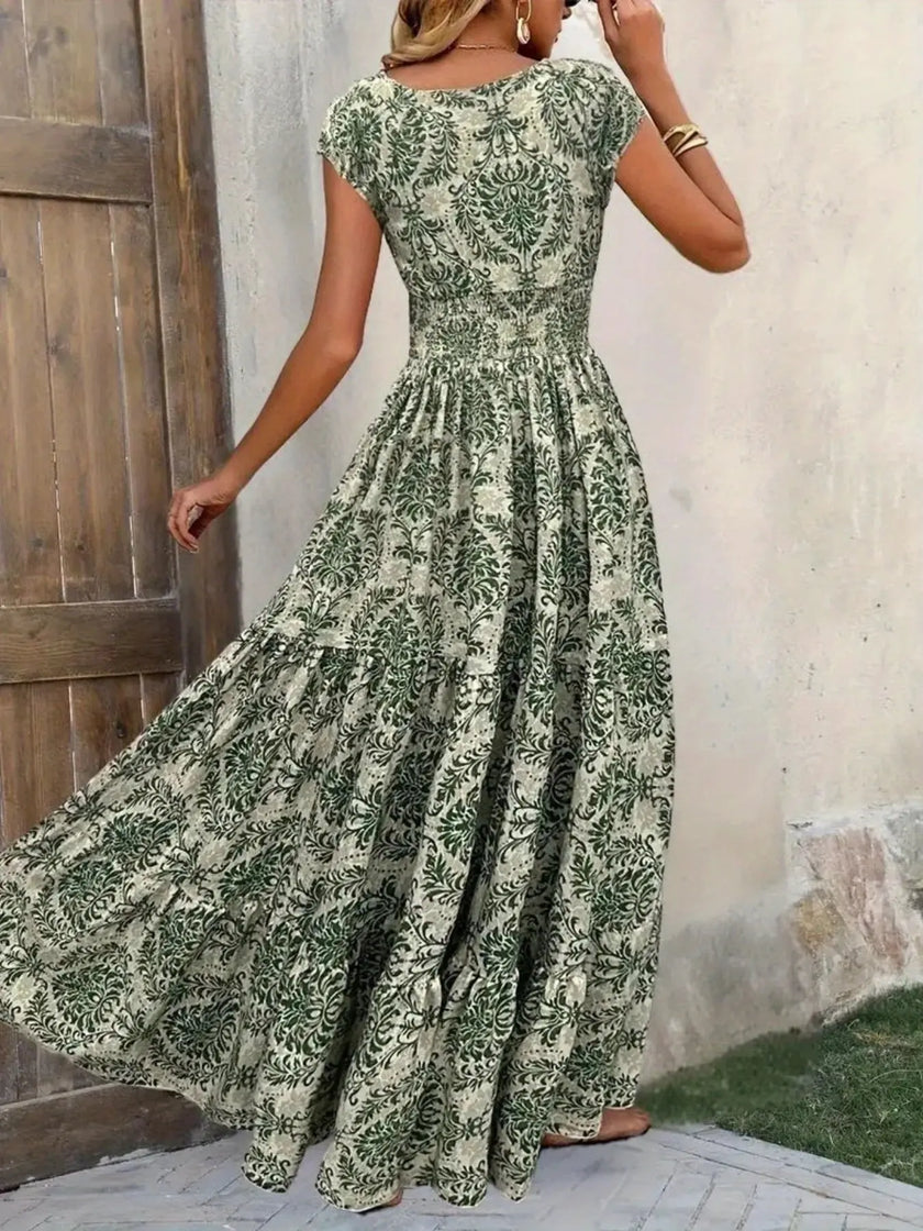 Printed Cap Sleeve Maxi Dress  Style Ratio