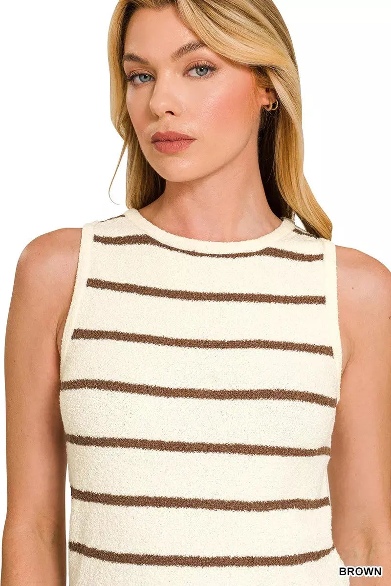Zenana Round Neck Stripe Knit Tank Top  Style Ratio