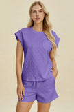 Double Take Full Size Pocketed Texture Round Neck Top and Shorts Set  Style Ratio