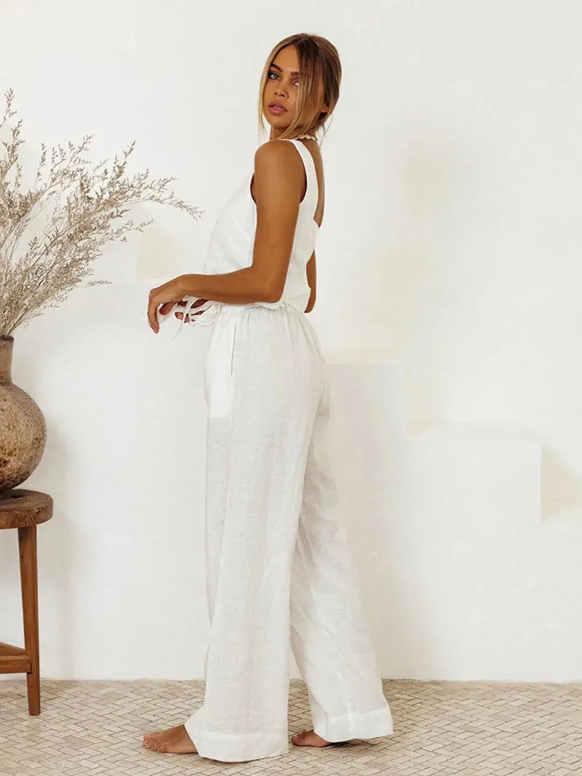 Square Neck Sleeveless Top and Pants Set  Style Ratio