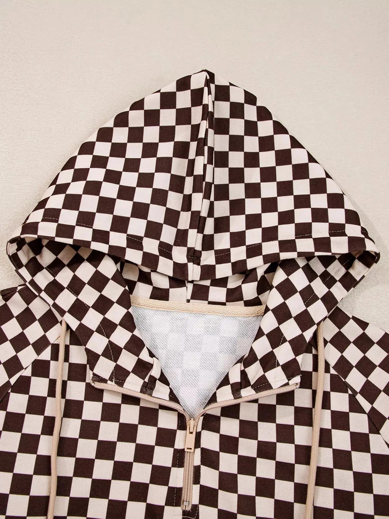 Checkered Drawstring Hoodie and Pants Set  Style Ratio