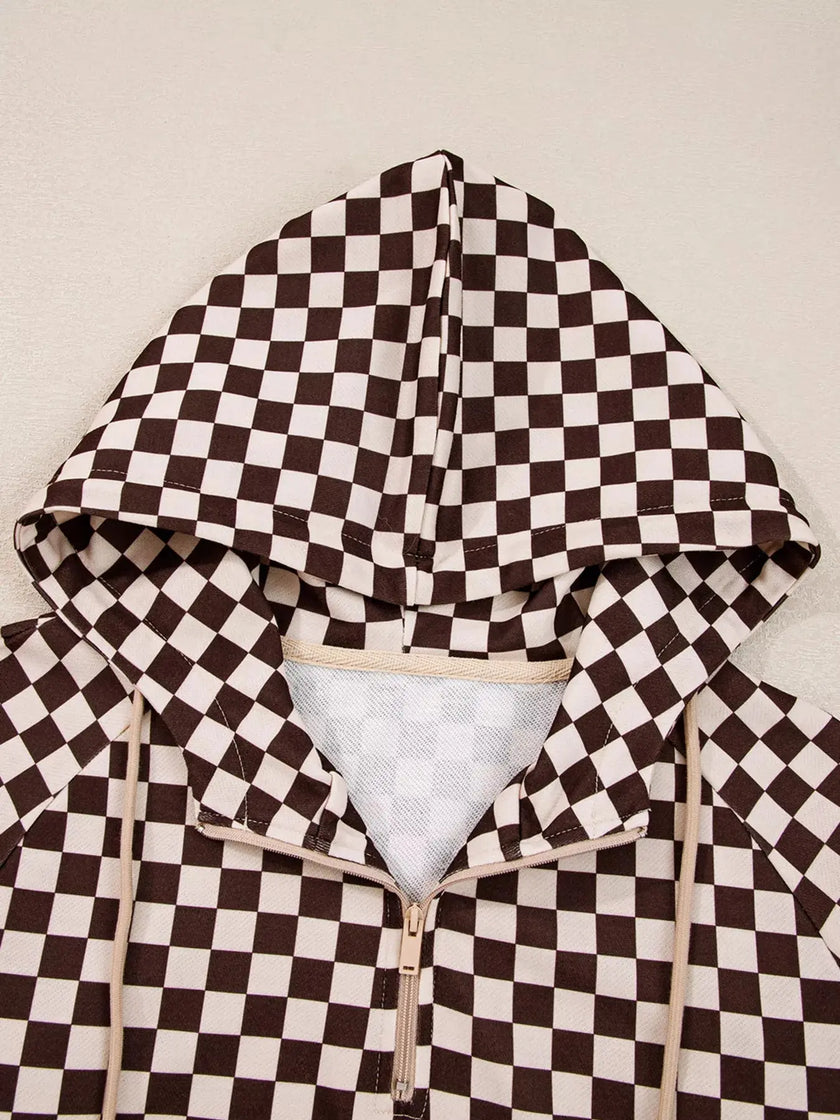 Checkered Drawstring Hoodie and Pants Set  Style Ratio