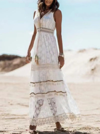 Lace V-Neck Sleeveless Maxi Dress  Style Ratio