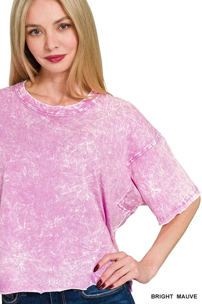 Zenana Acid Crinkle-Washed Oversized Short Sleeve Shirt  Style Ratio