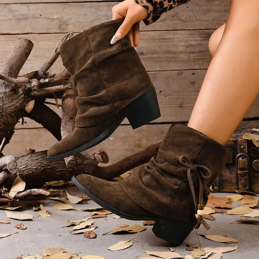 Suede Ankle Boots with Bow Accent  Style Ratio