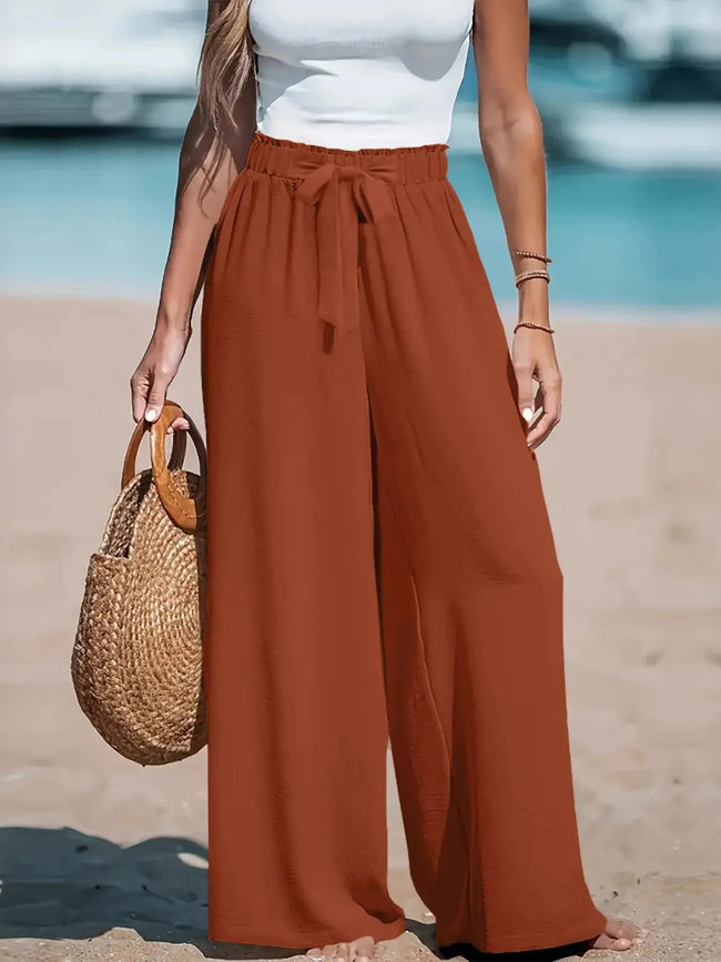Full Size Drawstring Waist Wide Leg Pants  Style Ratio
