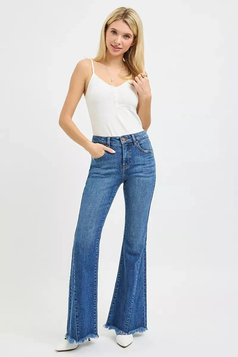 RISEN Mid Rise Flare Side Seam Detailing Jeans  Style Ratio