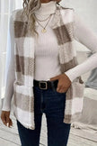 Sherpa Plaid Open Front Vest  Style Ratio