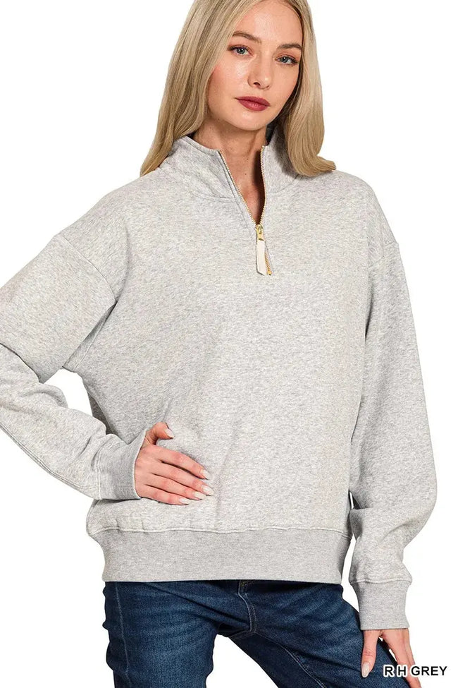 Zenana Fleece Half Zip Sweatshirt  Style Ratio