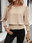 Smocked Waist Round Neck Blouse  Style Ratio