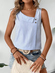 Decorative Button Asymmetrical Striped Tank Top  Style Ratio