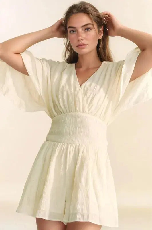 Davi & Dani Batwing Sleeve Waist Belt Romper  Style Ratio