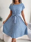 Floral Print Pleated Midi Dress with Belt  Style Ratio