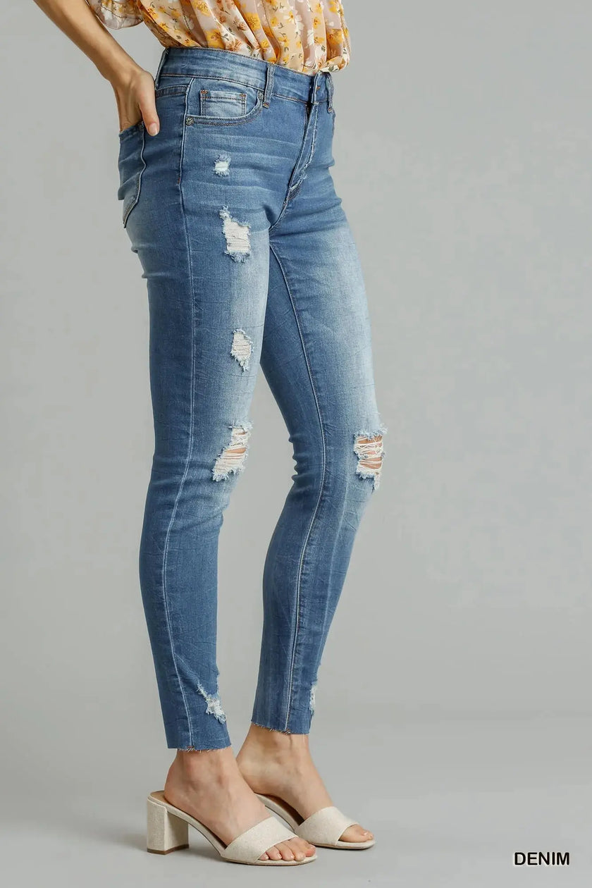 Umgee Distressed Skinny Jeans with Edge Detail  Style Ratio