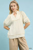 Umgee Textured Short Sleeve Top with Contrast Trim  Style Ratio