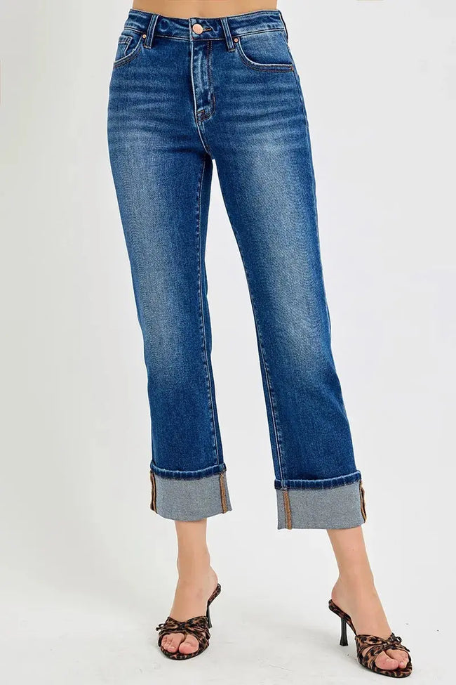 RISEN Full Size High Rise Ankle Straight Cuffed Jeans  Style Ratio