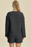 Double Take Texture Round Neck Long Sleeve Top and Shorts Set  Style Ratio
