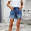 Distressed Raw Hem Asymmetrical Waist Denim Shorts  Style Ratio