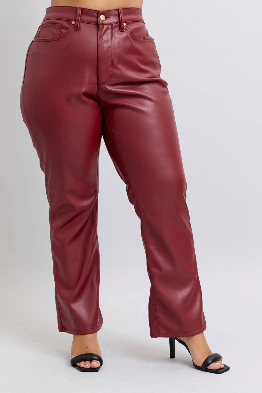 Judy Blue Full Size High Waist Tummy Control Faux Leather Straight Pants  Style Ratio