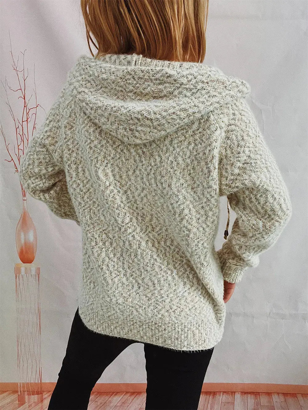 Zip Up Drawstring Long Sleeve Hooded Sweater  Style Ratio