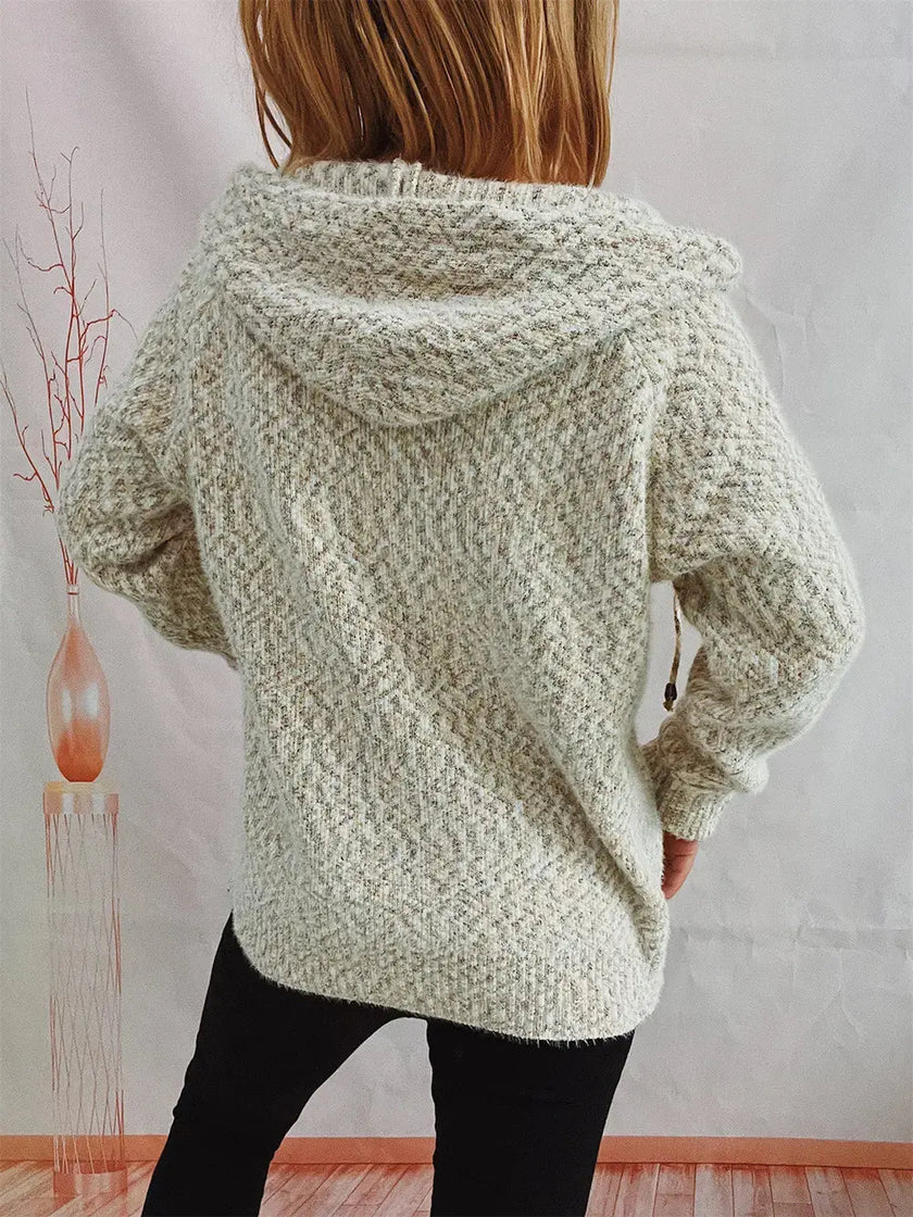Zip Up Drawstring Long Sleeve Hooded Sweater  Style Ratio