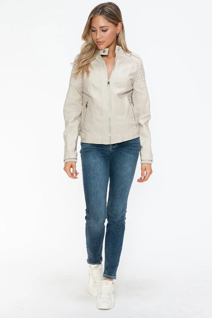 Snobbish Leather Biker Jacket with Side Zip Pockets Trendsi