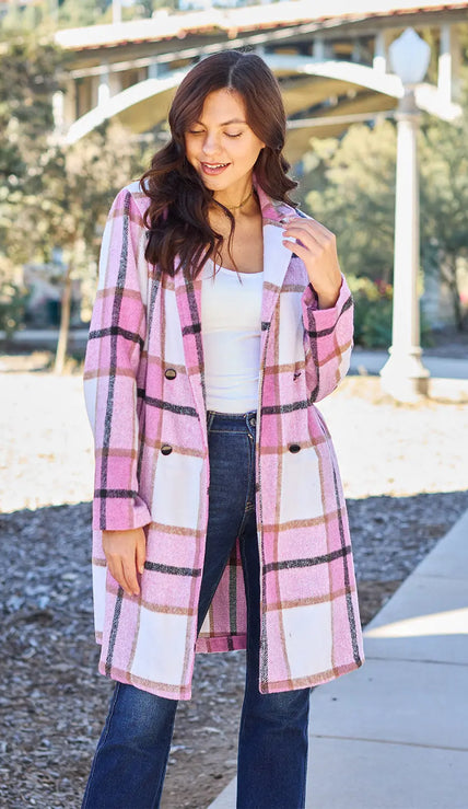 Double Take Plaid Button Up Lapel Collar Coat  Style Ratio